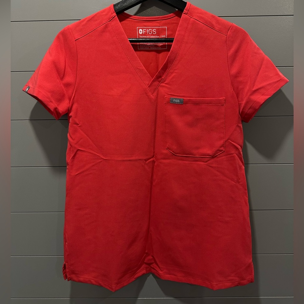 COPY - FIGS One Pocket Catarina Scrub Top in Neon Red